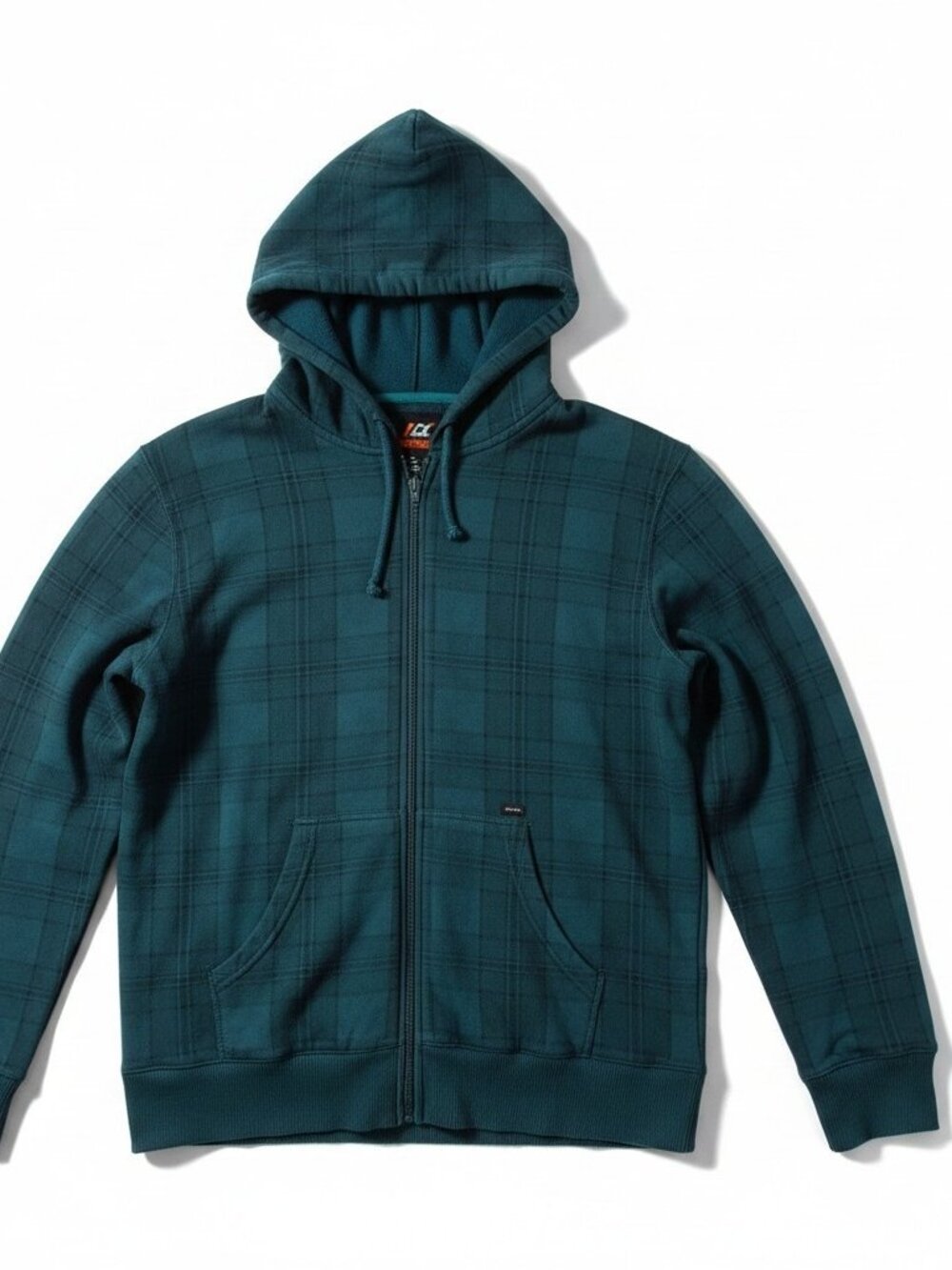 Amplify Teal Plaid Textured Full Zip Hoodie Sweatshirt